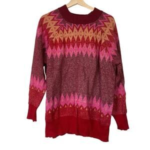 A627220 DENIM & CO Signature Fair Isle Mock Neck Sweater Cranberry XL